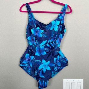 Plus Size Cherokee 18W Blue Floral One-Piece Swimsuit